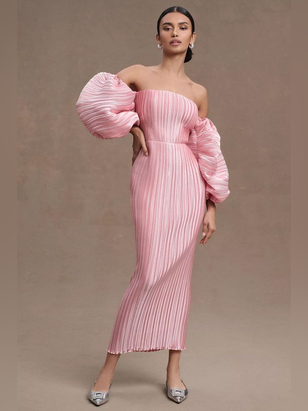 L’idee Lidee Sirene Pink Pleated Puff Bubble Off Shoulder Strapless Dress 10